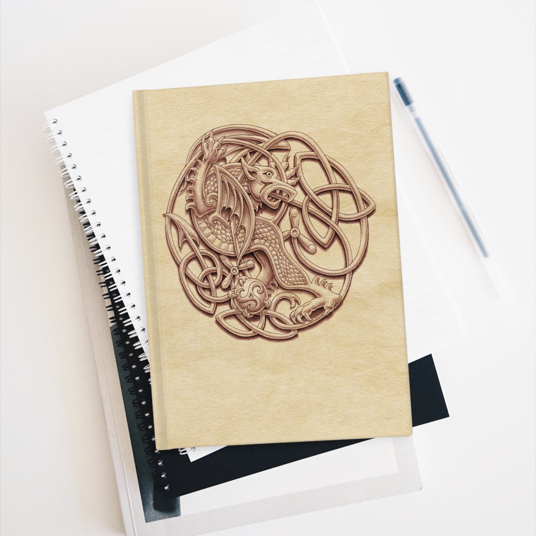 Dragon Celtic Knotwork Parchment-Effect Journal — Blank Notebook for Sketching & Writing