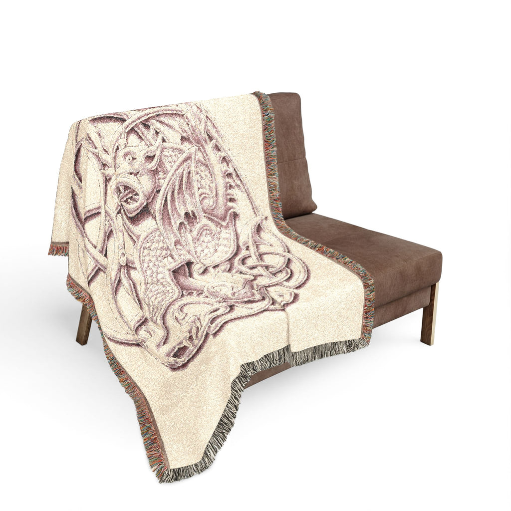 Celtic Knotwork Dragon Woven Blanket — Intricate Norse Dragon Throw