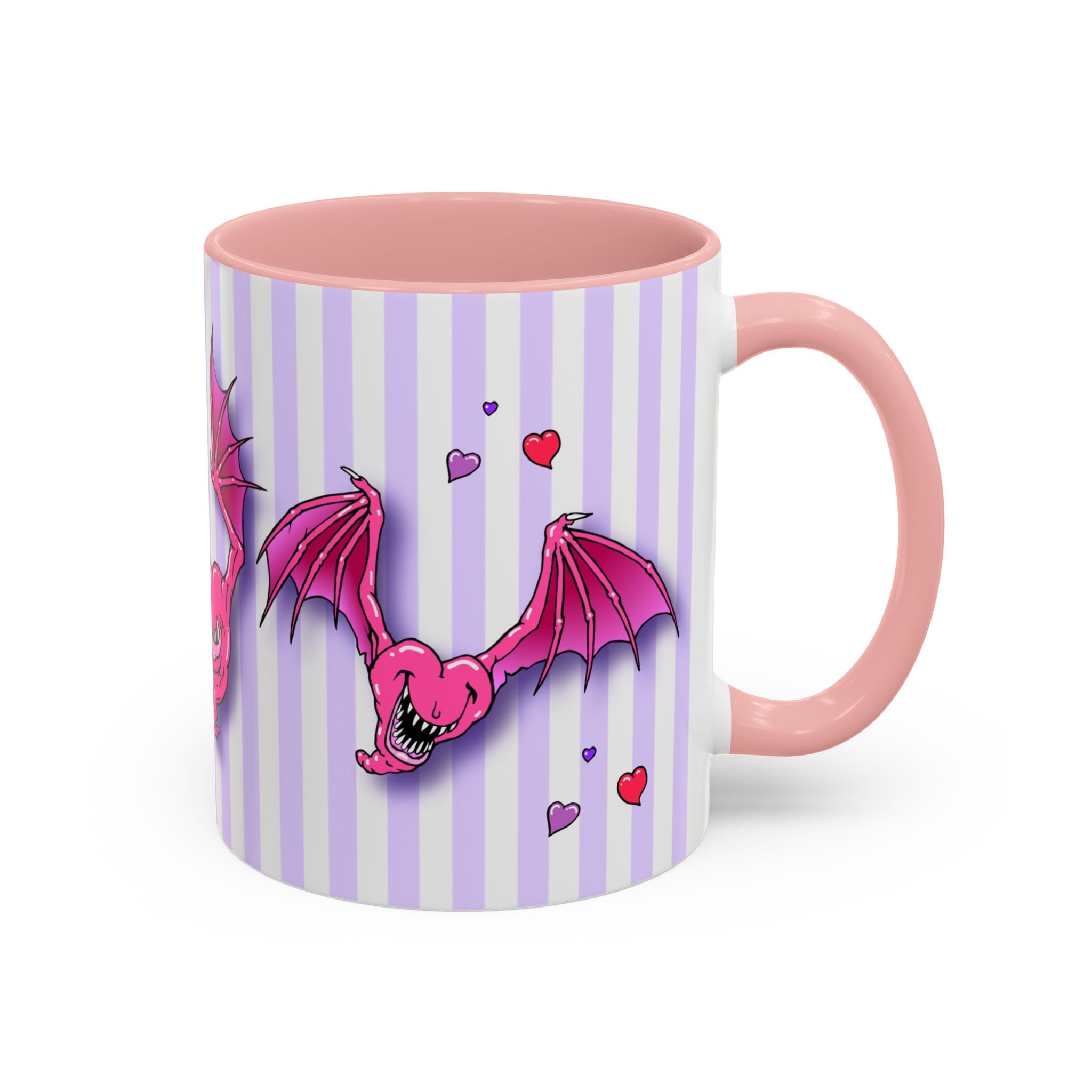 Heartbats on Lilac Stripes Coffee Mug — Cute Gothic Valentine Accent Mug (11/15oz)