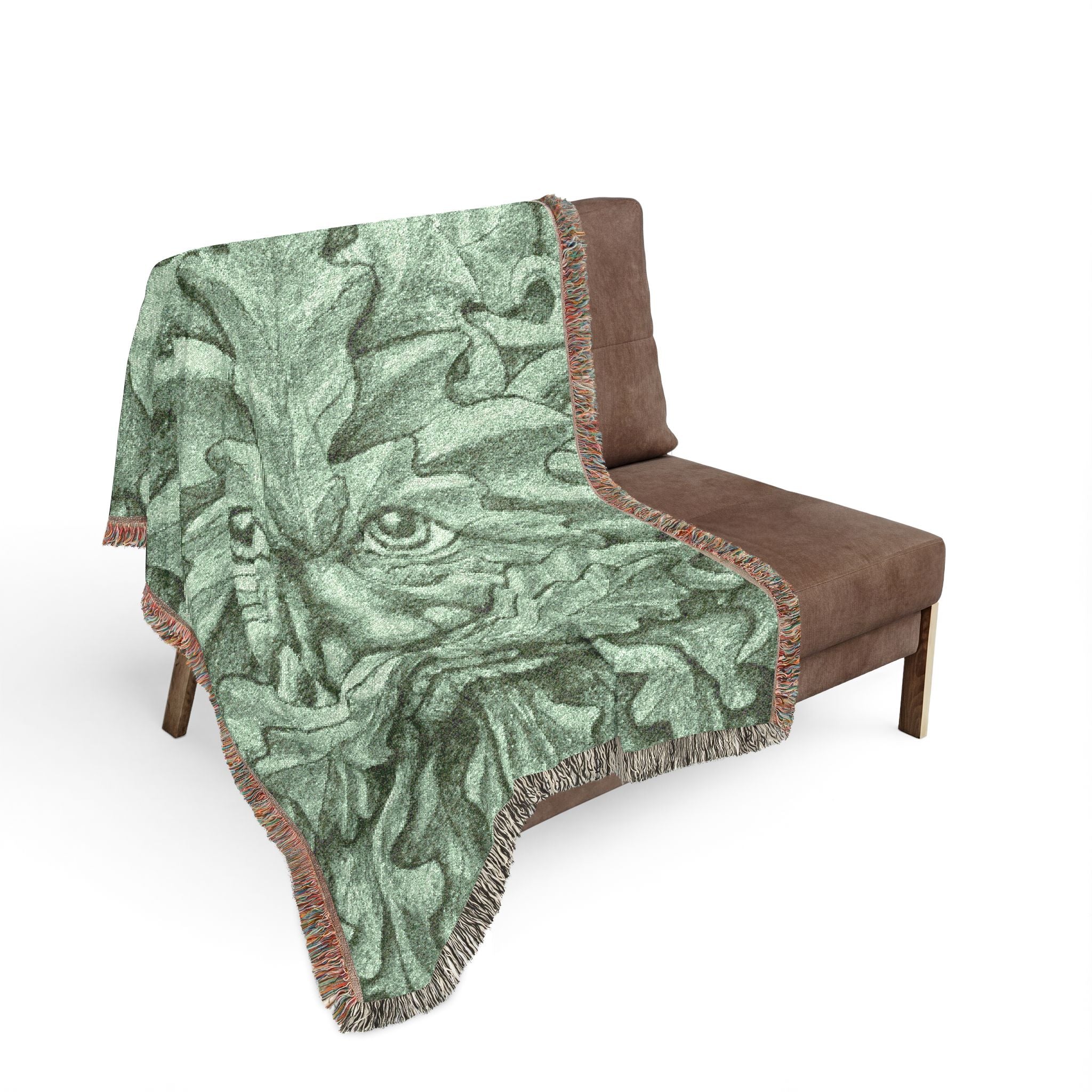 Green Man Damask Floral Woven Blanket — Vintage Green Throw