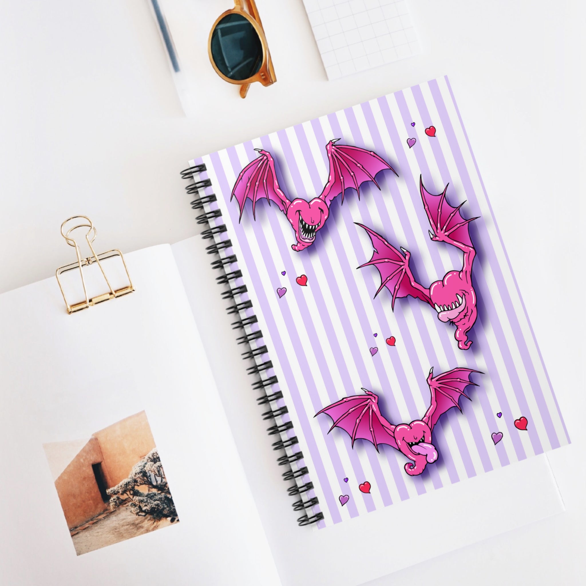 Heartbats Valentine Purple Stripe Spiral Notebook - Cute Gothic Ruled Journal for Teens & Valentine’s Notes