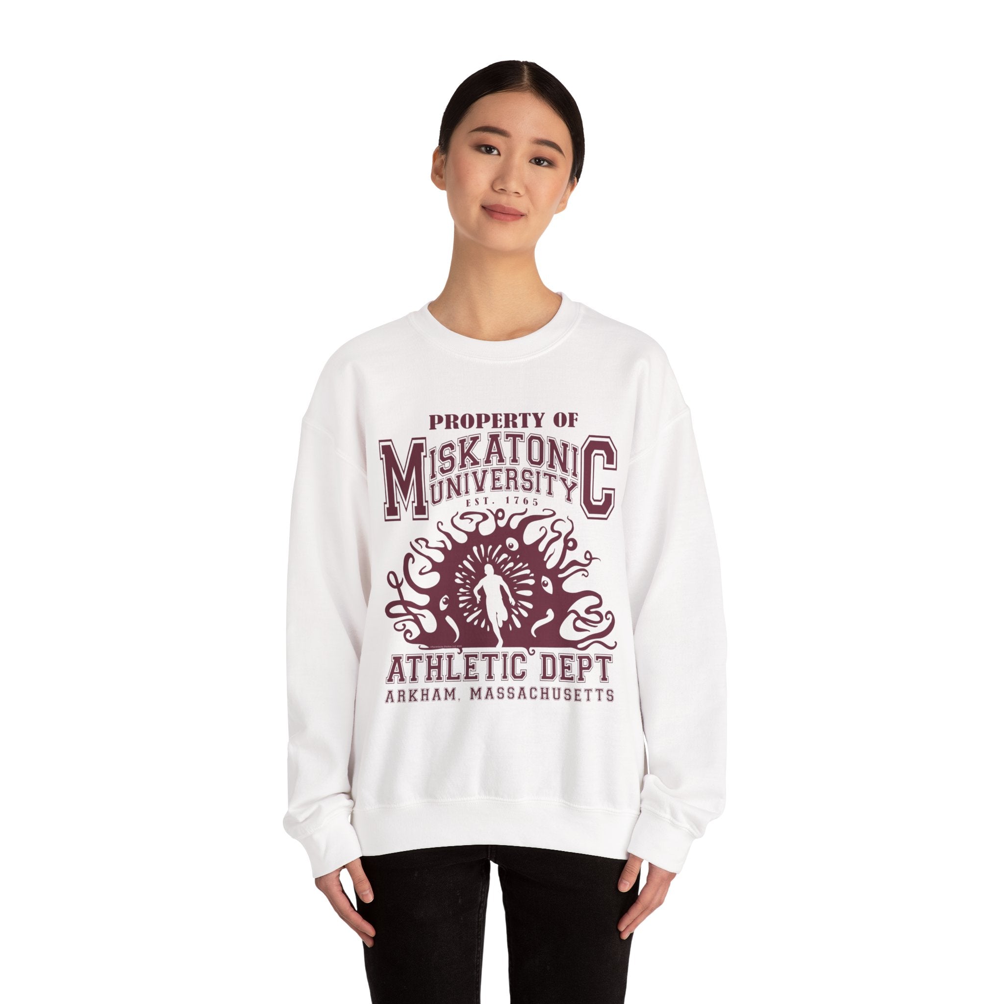 Miskatonic University Athletic Dept Crewneck Sweatshirt - Humorous Arkham Horror College Wear with Shoggoth