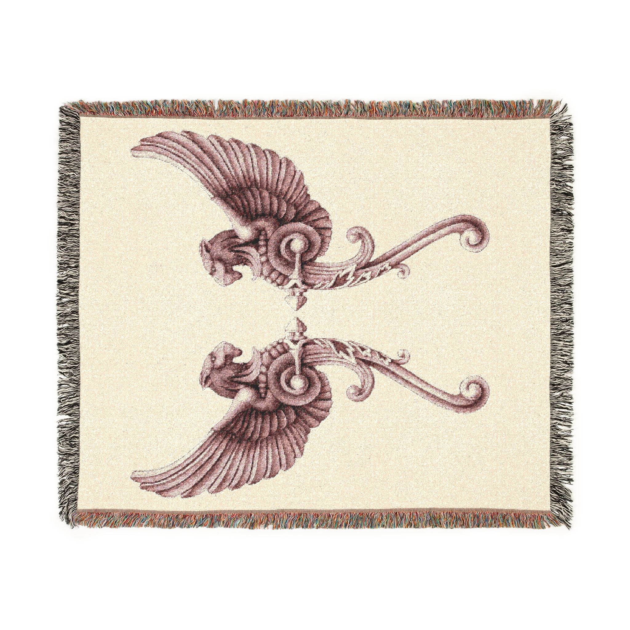 Vintage Winged Gryphon Ornament Woven Blanket — Decorative Throw for Living Room & Bedroom