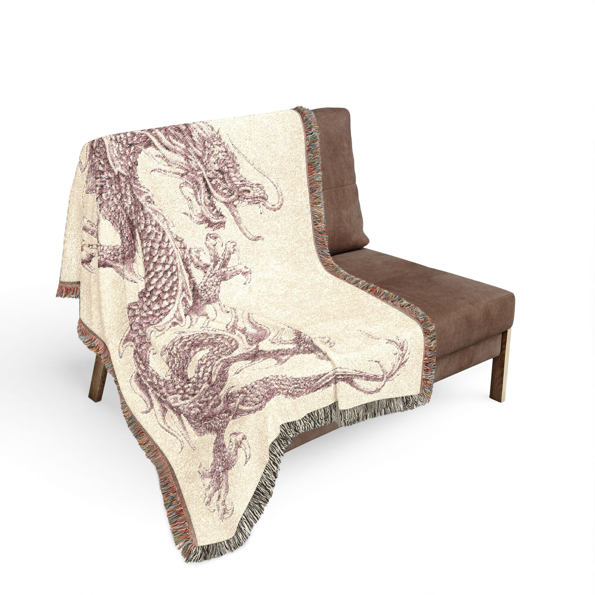 Eastern Dragon Woven Blanket — Oriental Mythical Dragon Throw for Living Room or Bedroom