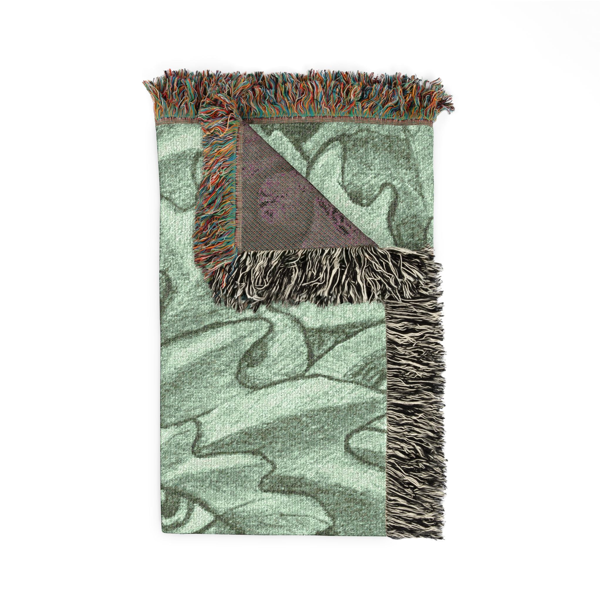 Green Man Damask Floral Woven Blanket — Vintage Green Throw