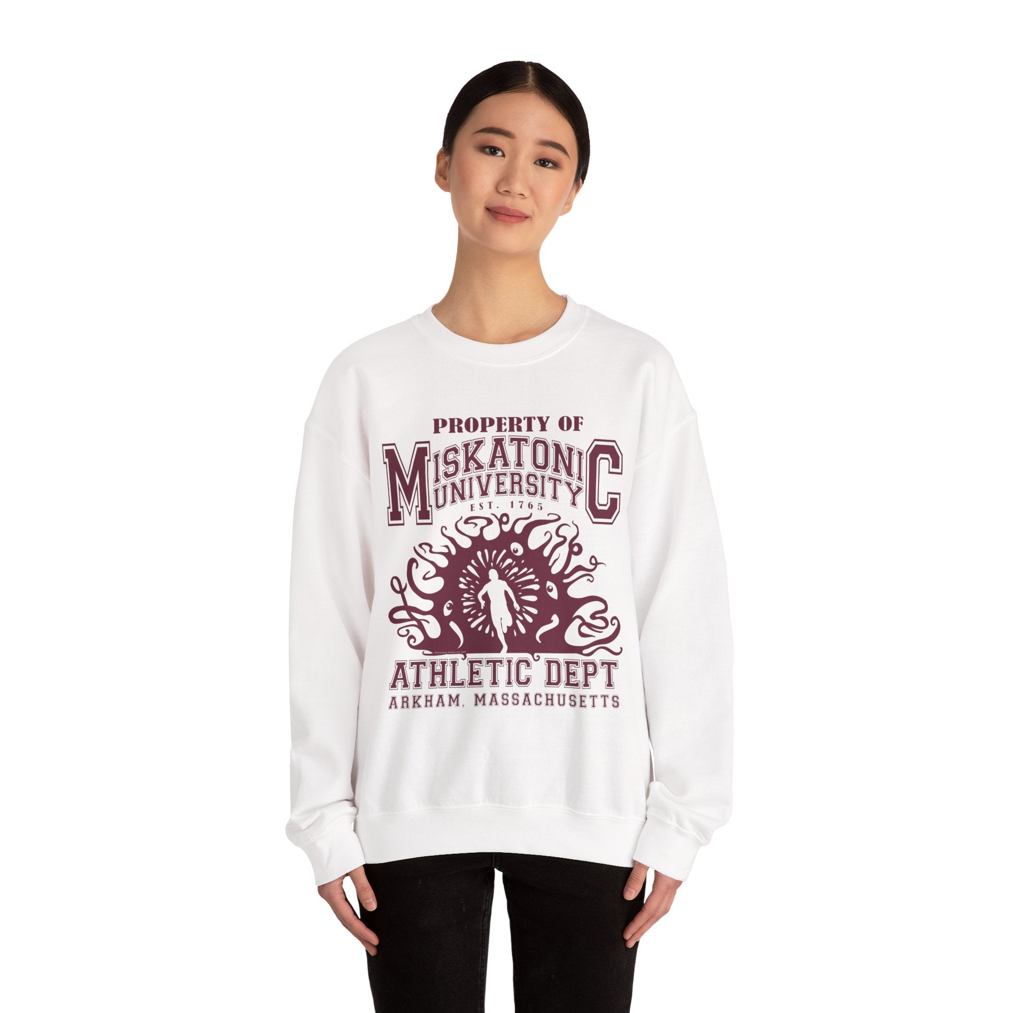 Miskatonic University Athletic Dept Crewneck Sweatshirt - Humorous Arkham Horror College Wear with Shoggoth