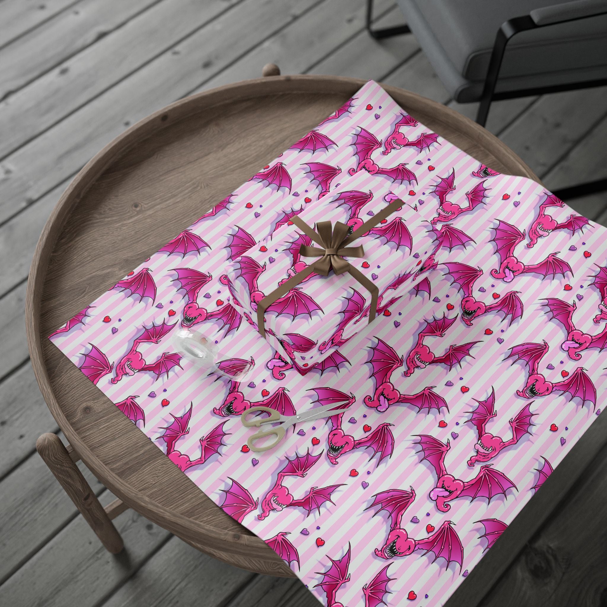 Heartbats Valentine  Pink Stripe Wrapping Paper
