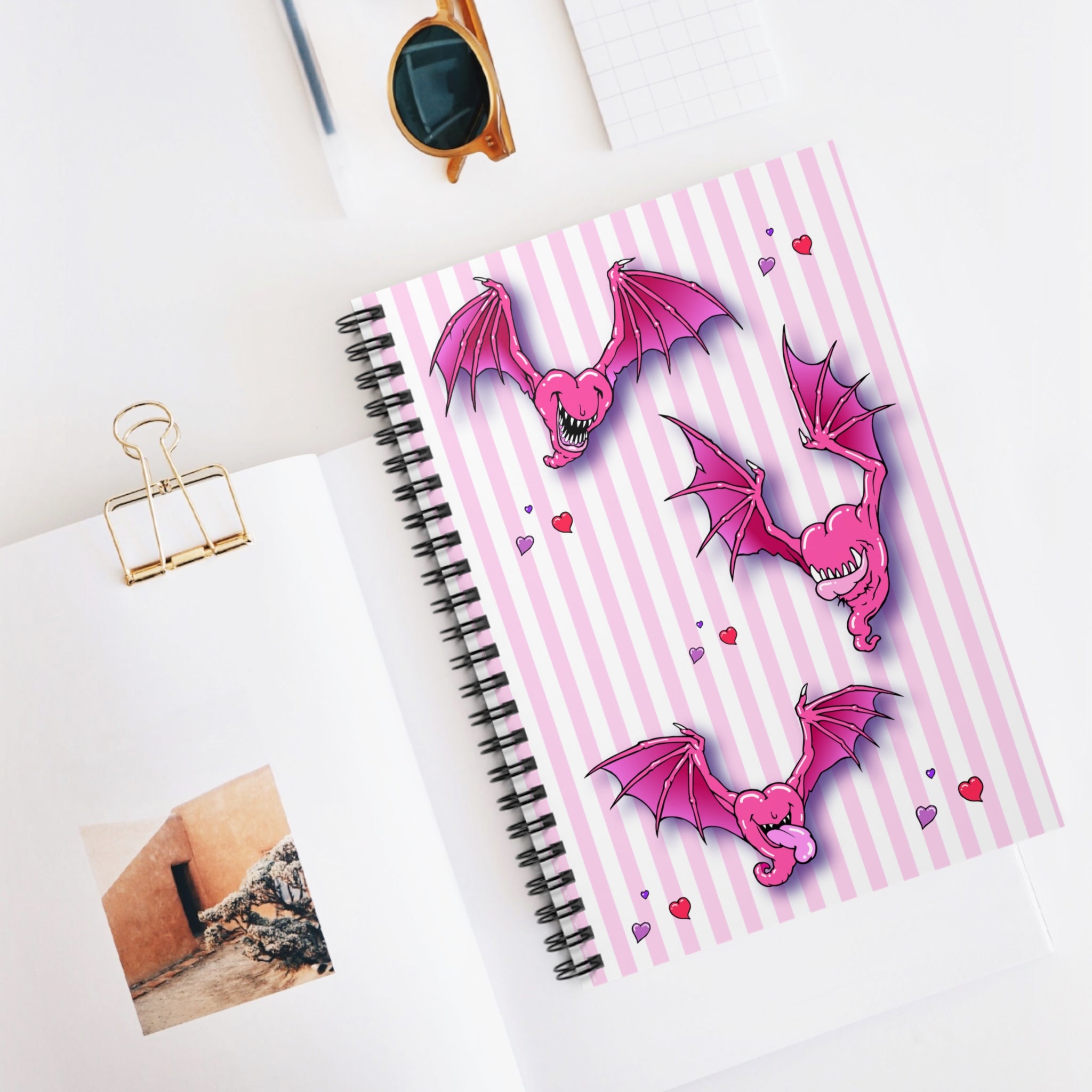 Pink Bat Heart Spiral Notebook — Cute Gothic Ruled Journal for Teens & Valentine’s Notes