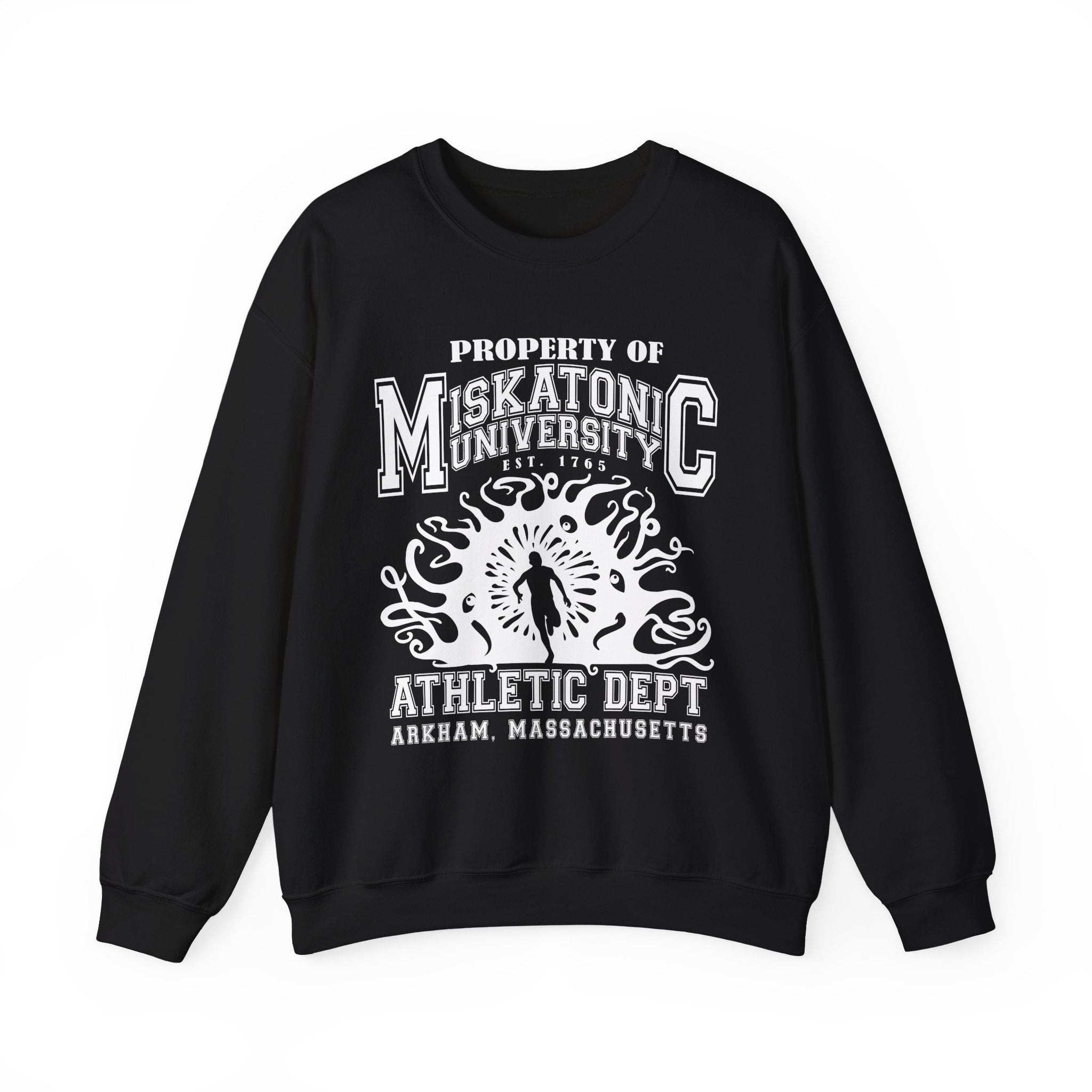 Miskatonic University Athletic Dept Crewneck Sweatshirt - Humorous Arkham Horror College Wear with Shoggoth