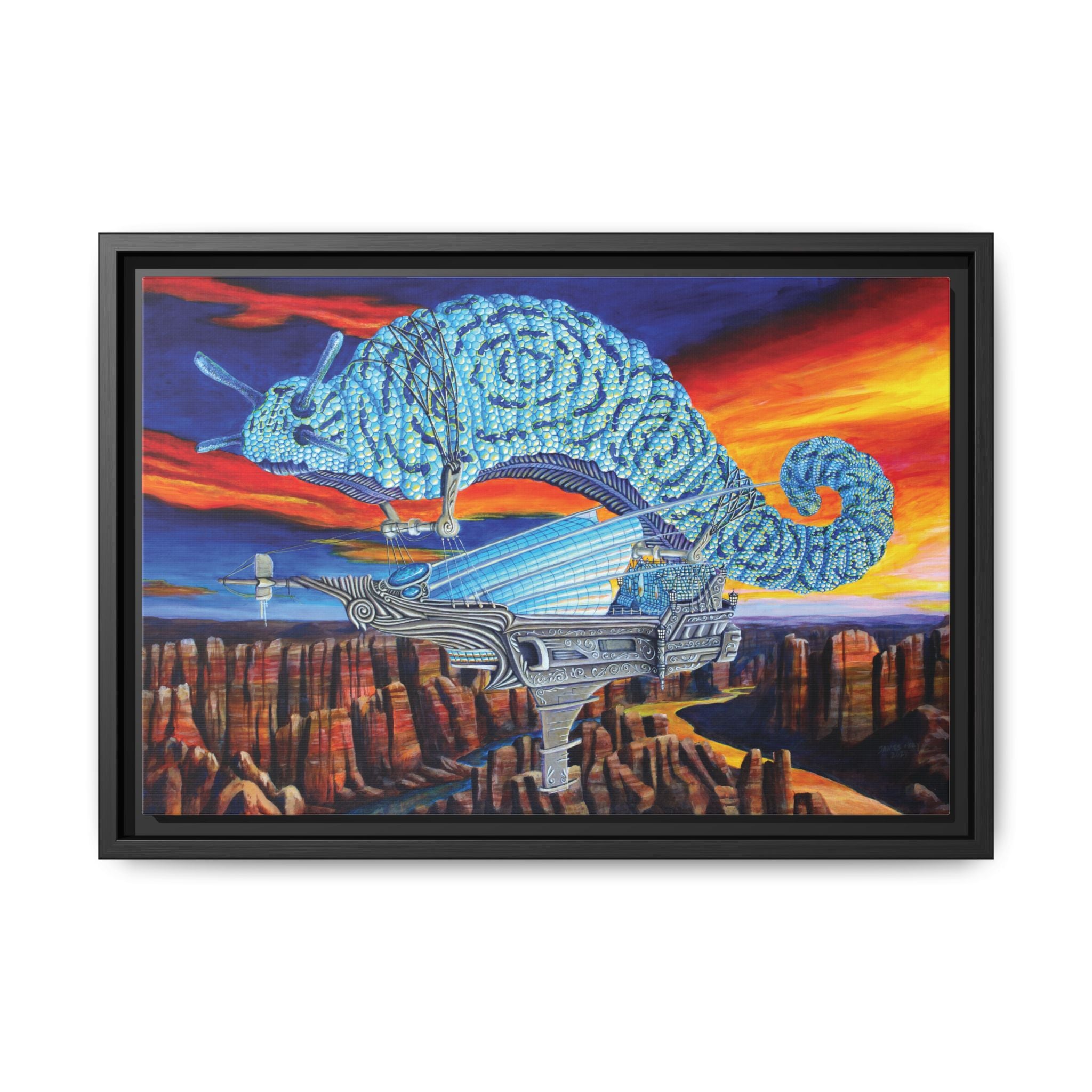 "Aloft at Dawn" Print by James Neely — Surreal Desert Framed Canvas Print from the original painting — Vibrant Sunrise Wall Art