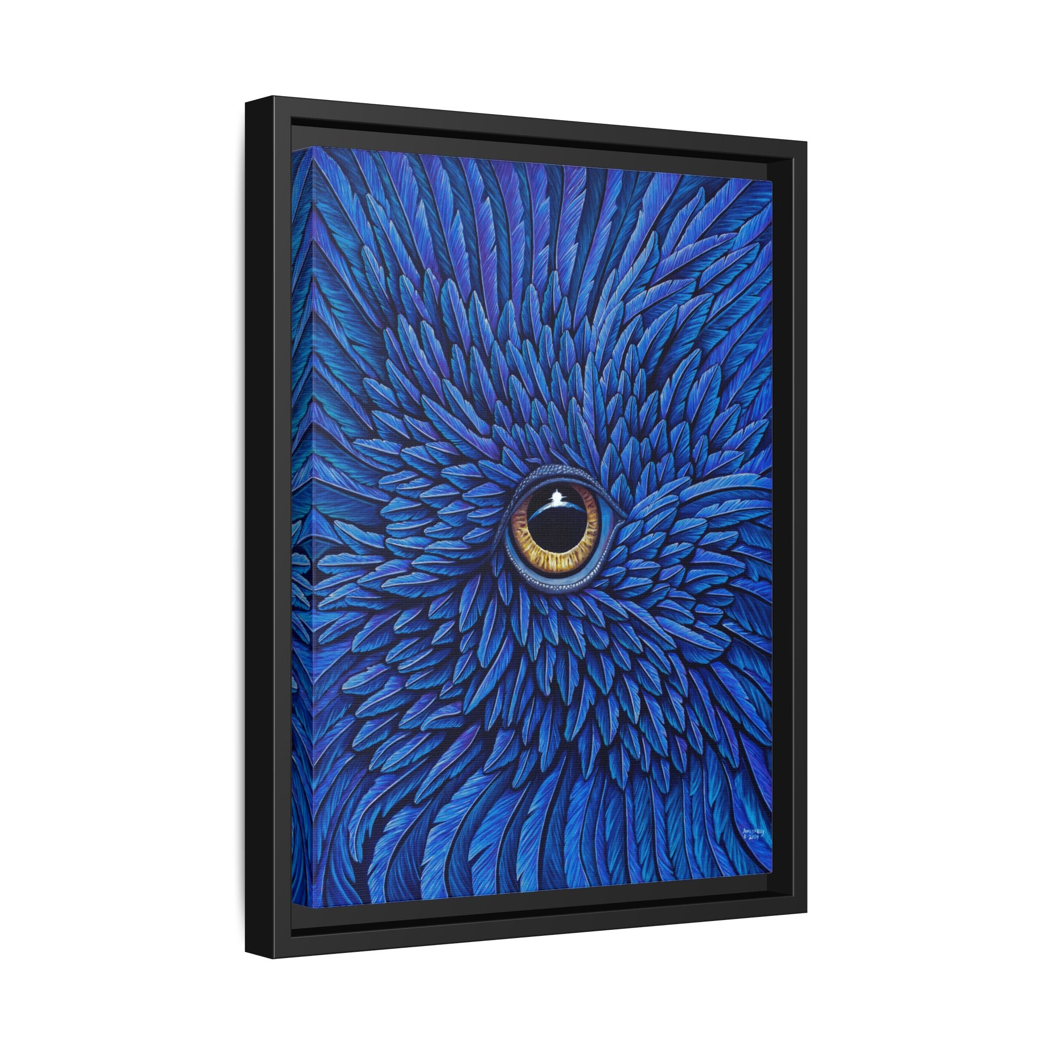 "Beheld" by James Neely – Seraph Archetypal Angelic Being viewing Earth – Framed Matte Canvas Art — Blue Feather Eye Close-Up