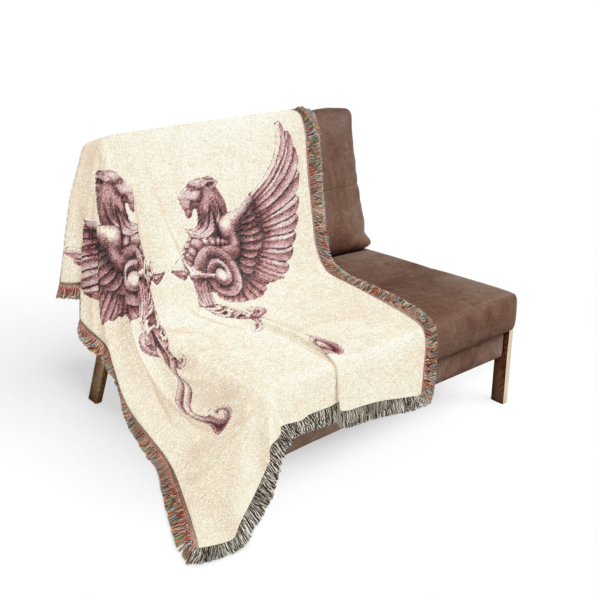 Vintage Winged Gryphon Ornament Woven Blanket — Decorative Throw for Living Room & Bedroom