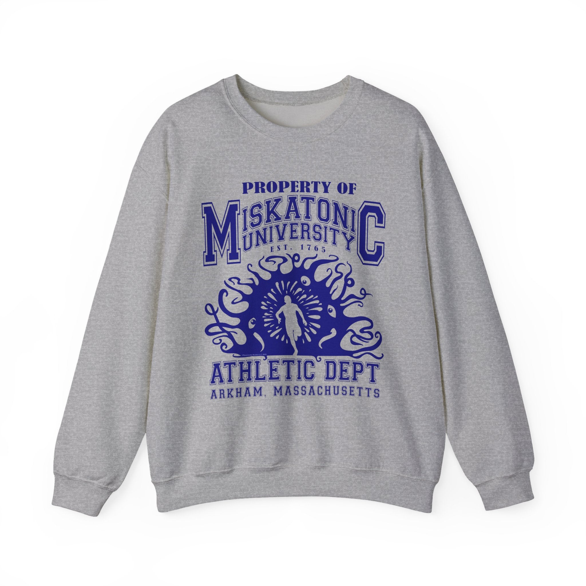 Miskatonic University Athletic Dept Crewneck Sweatshirt - Humorous Arkham Horror College Wear with Shoggoth