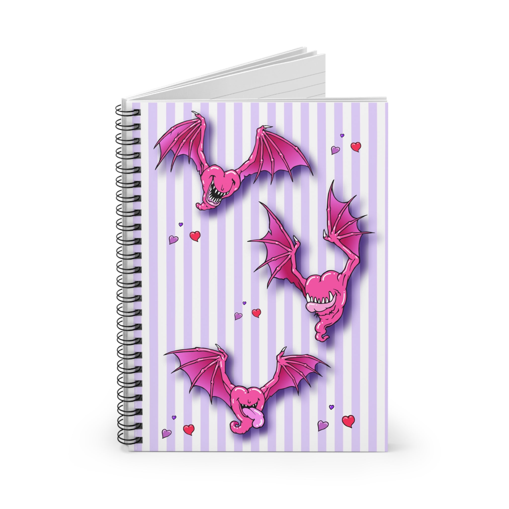 Heartbats Valentine Purple Stripe Spiral Notebook - Cute Gothic Ruled Journal for Teens & Valentine’s Notes