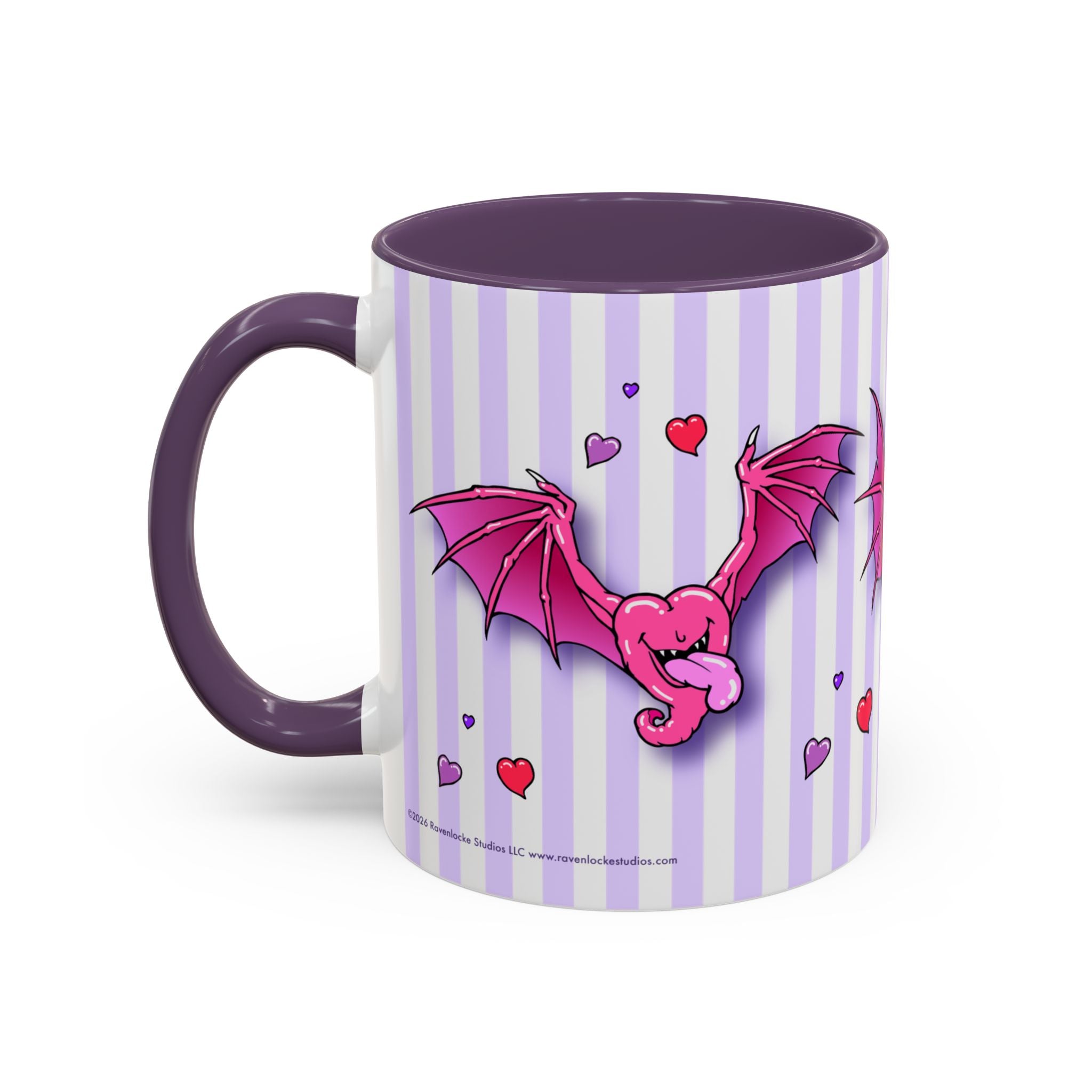 Heartbats on Lilac Stripes Coffee Mug — Cute Gothic Valentine Accent Mug (11/15oz)