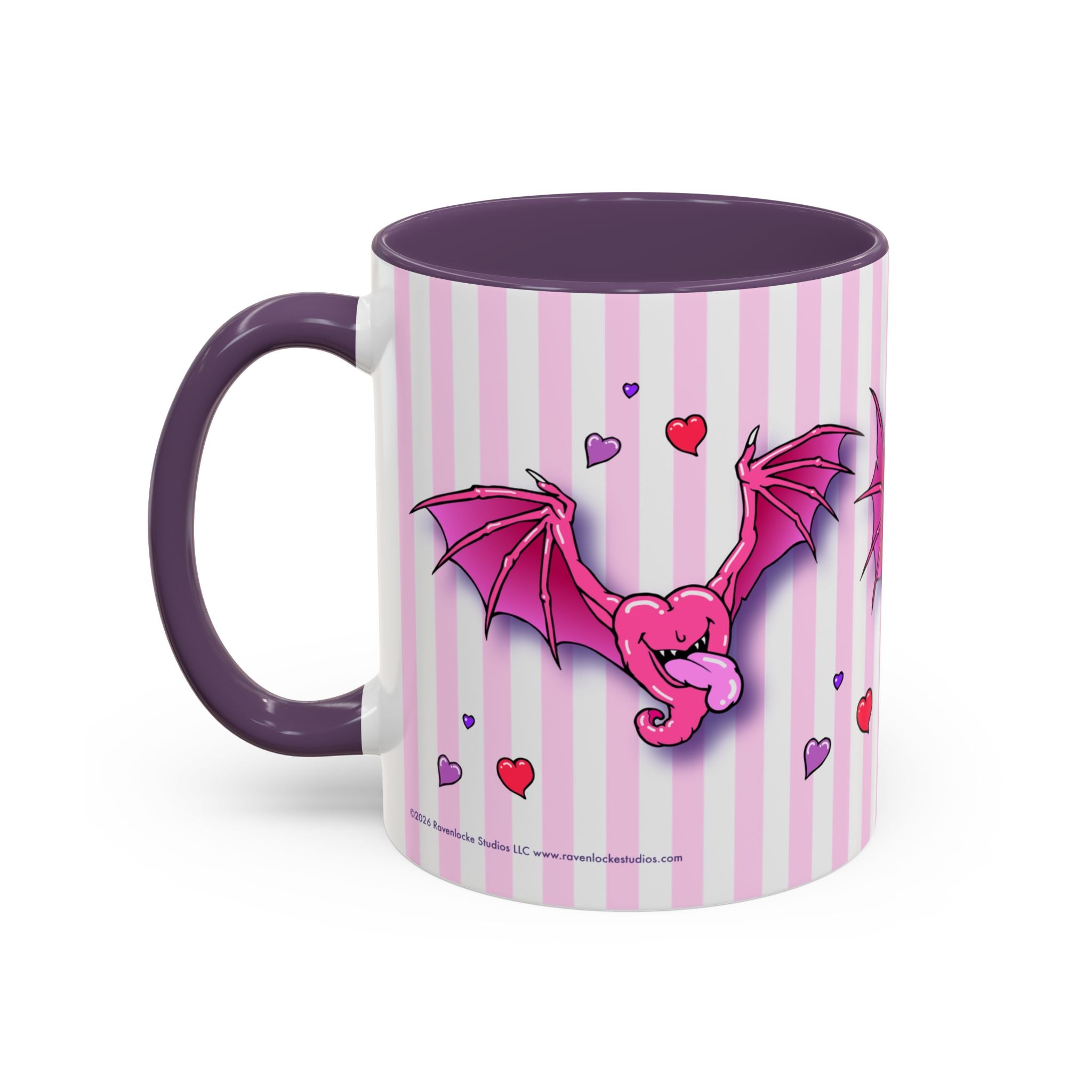 Heartbats on Pink Stripes Coffee Mug — Cute Gothic Valentine Accent Mug (11/15oz)