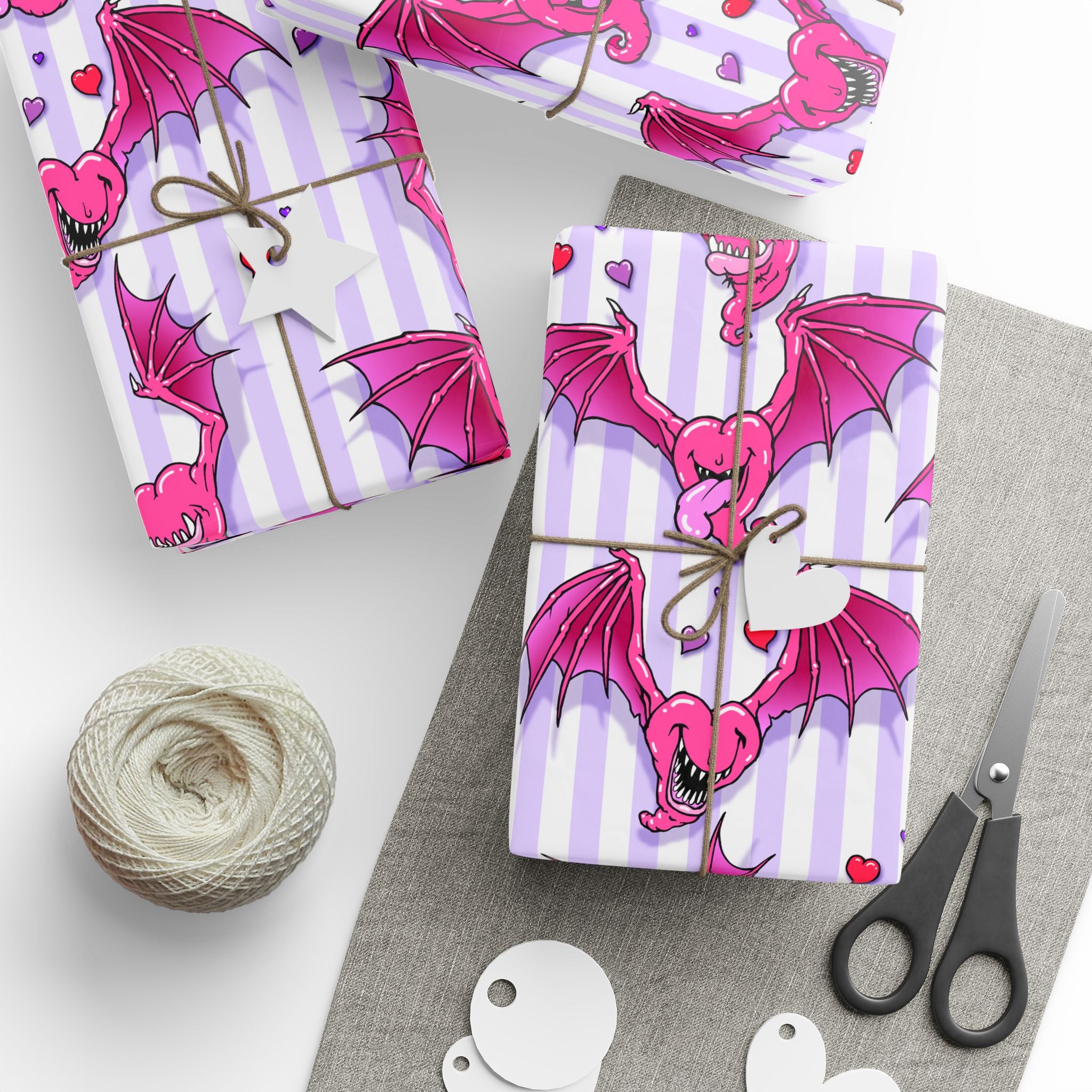 Heartbats Valentine Purple Stripe Wrapping Paper