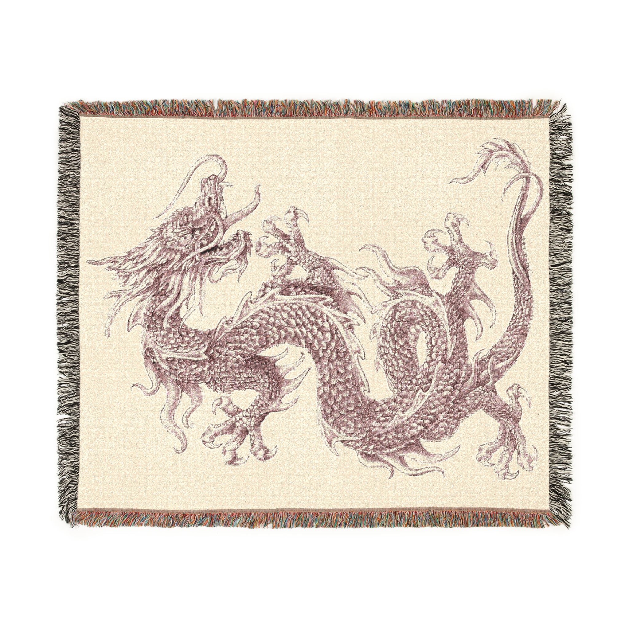 Eastern Dragon Woven Blanket — Oriental Mythical Dragon Throw for Living Room or Bedroom