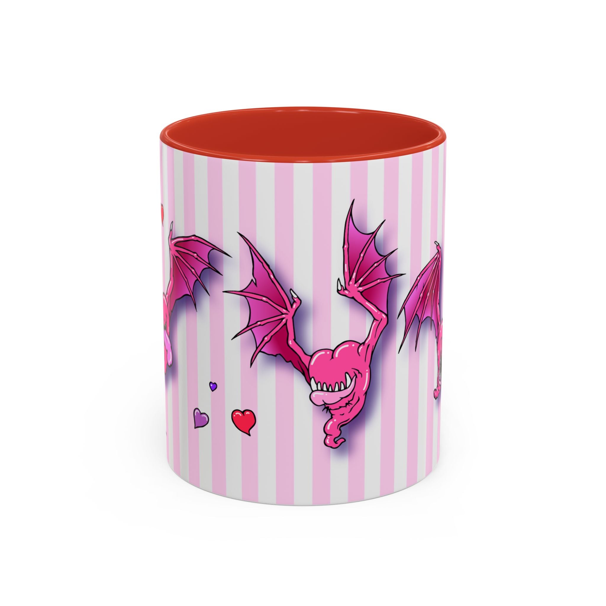Heartbats on Pink Stripes Coffee Mug — Cute Gothic Valentine Accent Mug (11/15oz)
