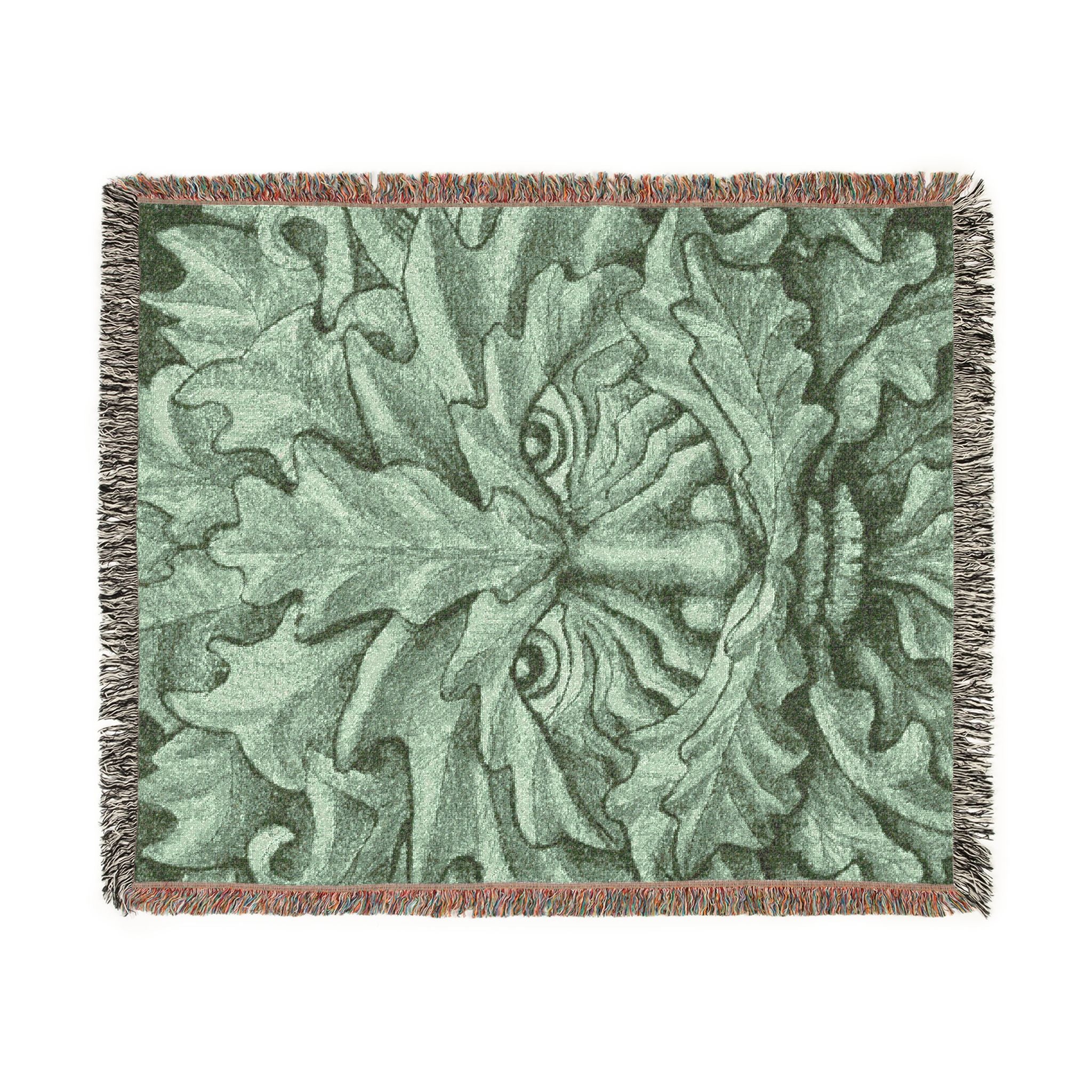 Green Man Damask Floral Woven Blanket — Vintage Green Throw