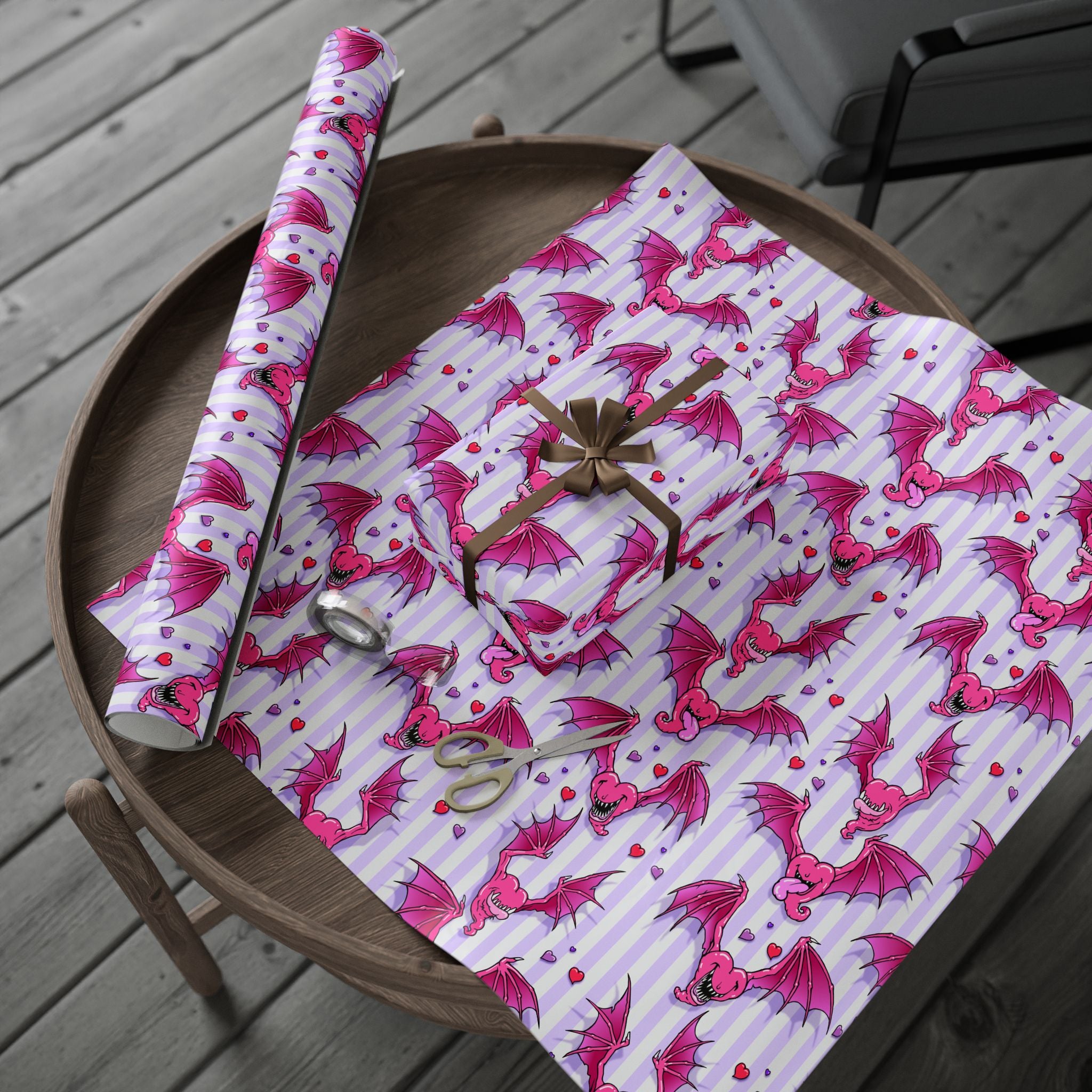 Heartbats Valentine Purple Stripe Wrapping Paper