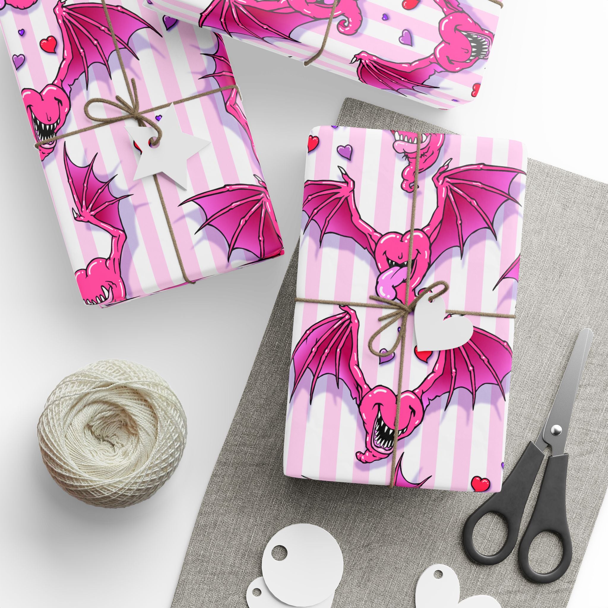 Heartbats Valentine  Pink Stripe Wrapping Paper