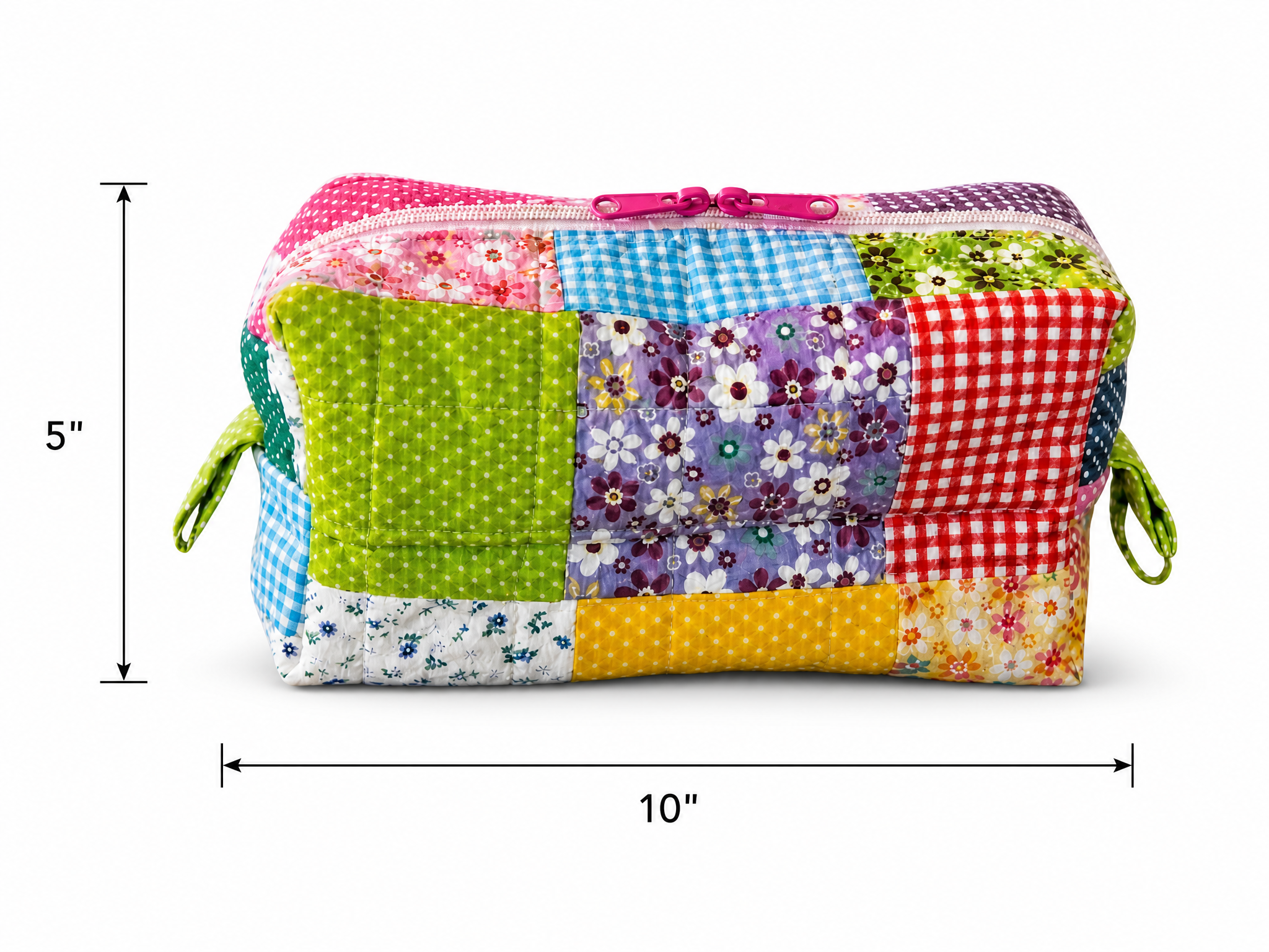 Handmade Colorful Patchwork Quilted Zipper Pouch – Floral Cosmetic Bag | Travel Makeup Organizer
