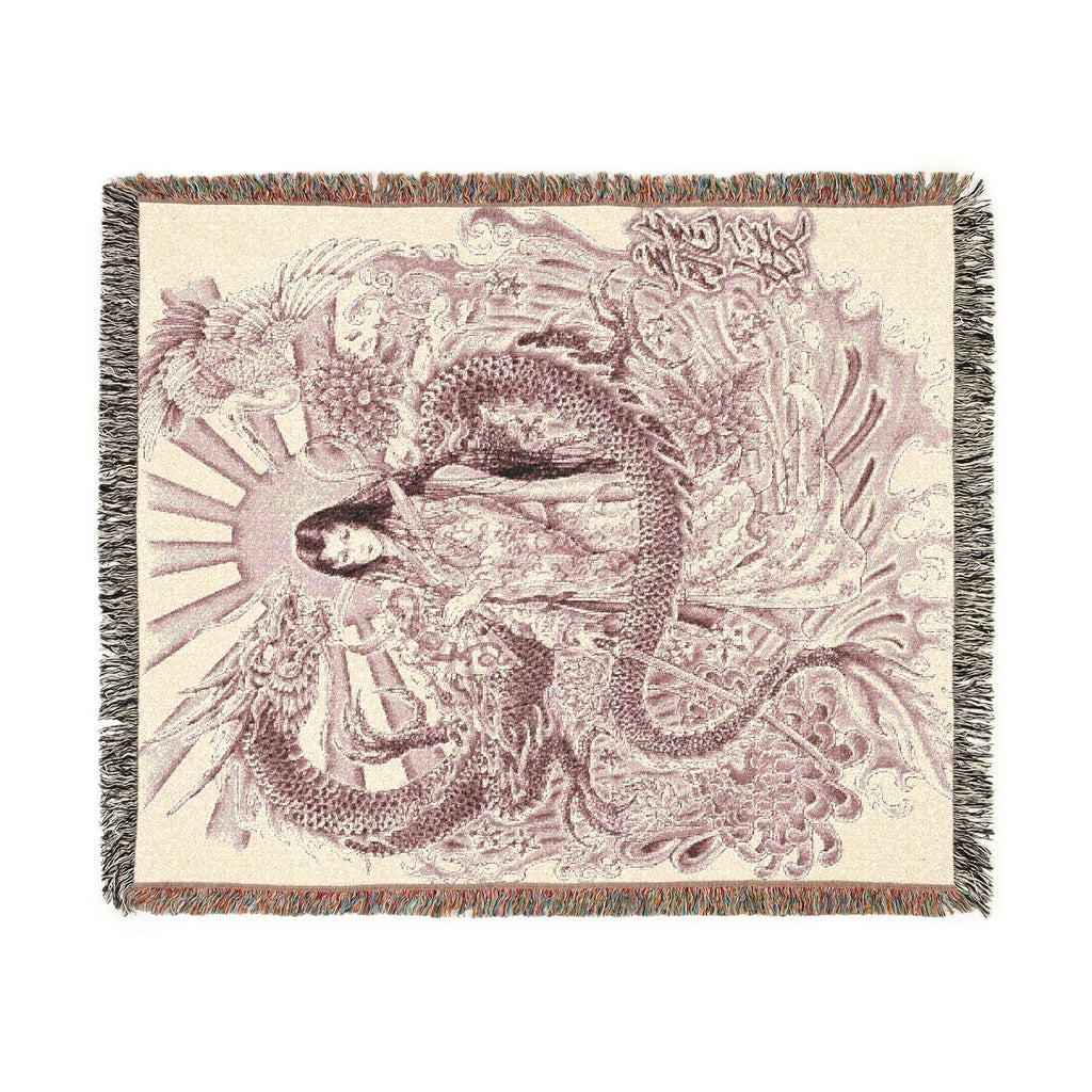 Decorative throw blanket with intricate design on a beige background