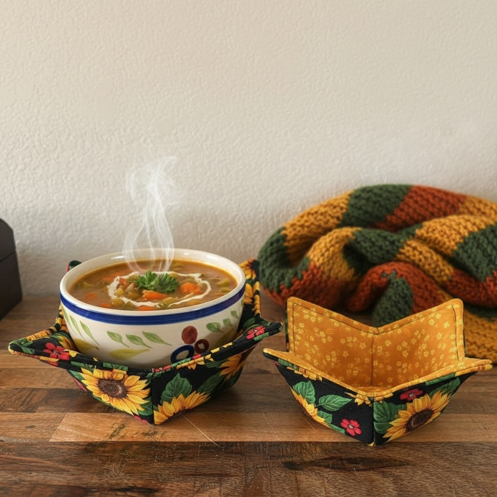10” Sunflower Bowl Cozy – 100% Natural Cotton, Microwave Safe