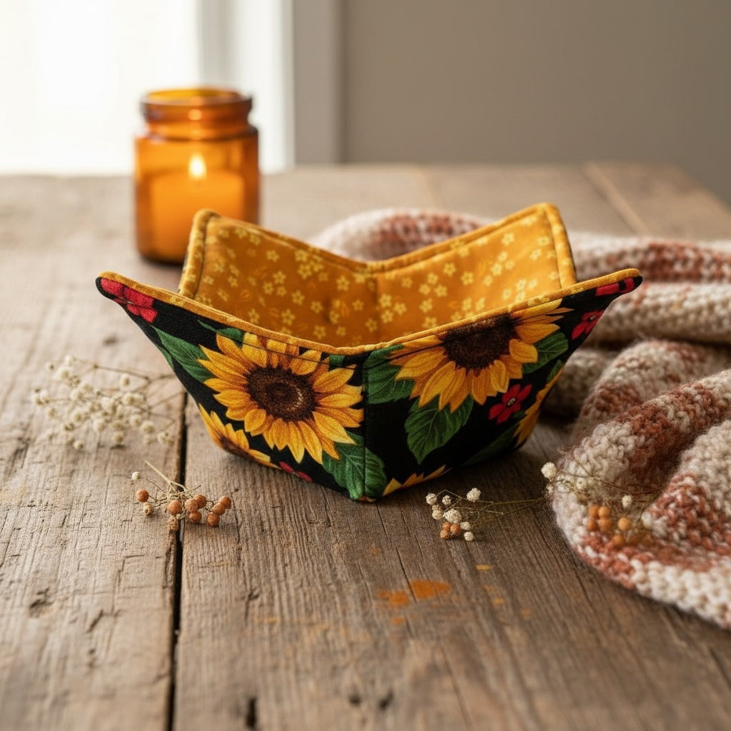 10” Sunflower Bowl Cozy – 100% Natural Cotton, Microwave Safe