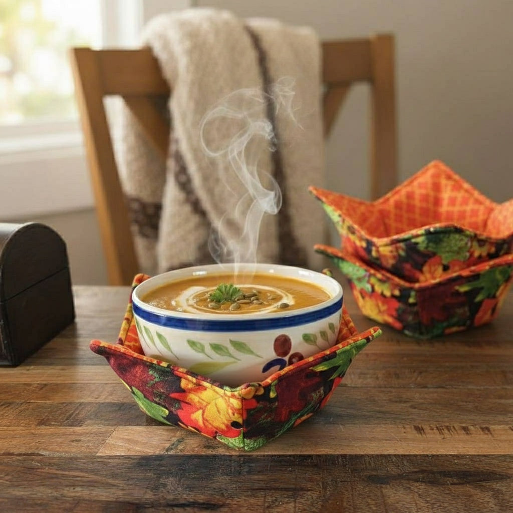 10” Autumn Leaves  Bowl Cozy – 100% Natural Cotton, Microwave Safe