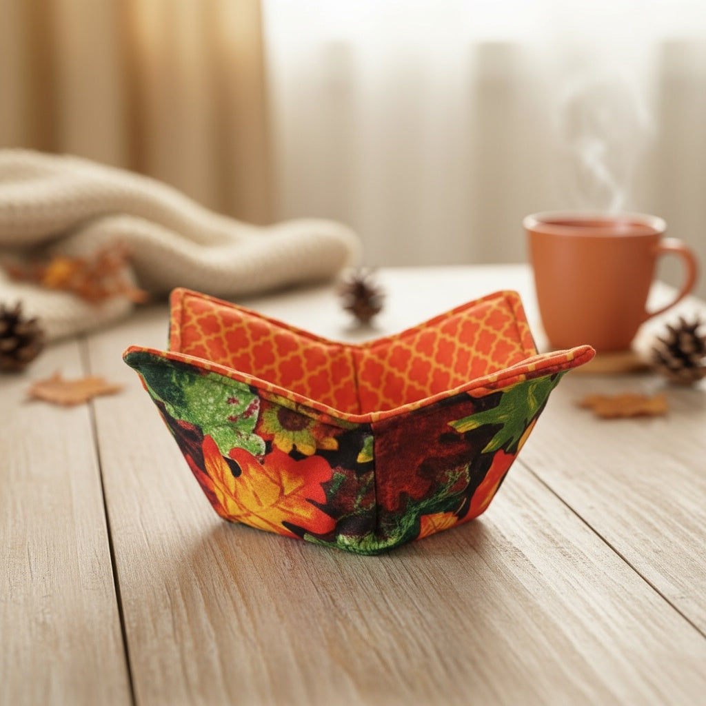 10” Autumn Leaves  Bowl Cozy – 100% Natural Cotton, Microwave Safe