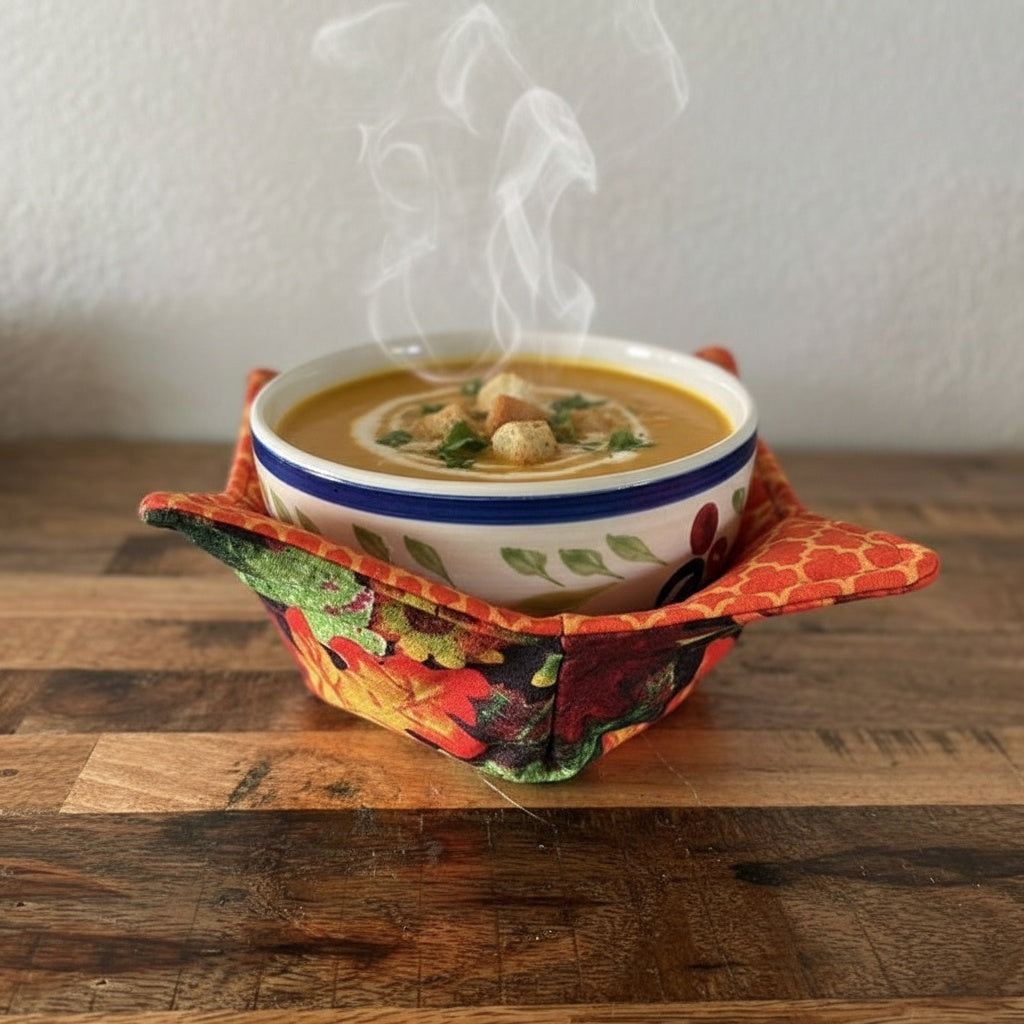 10” Autumn Leaves  Bowl Cozy – 100% Natural Cotton, Microwave Safe