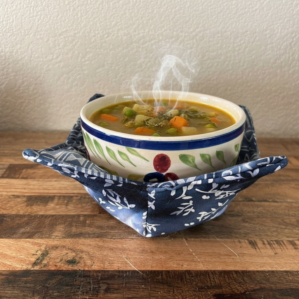 10” Blue Calmness Bowl Cozy – 100% Natural Cotton, Microwave Safe