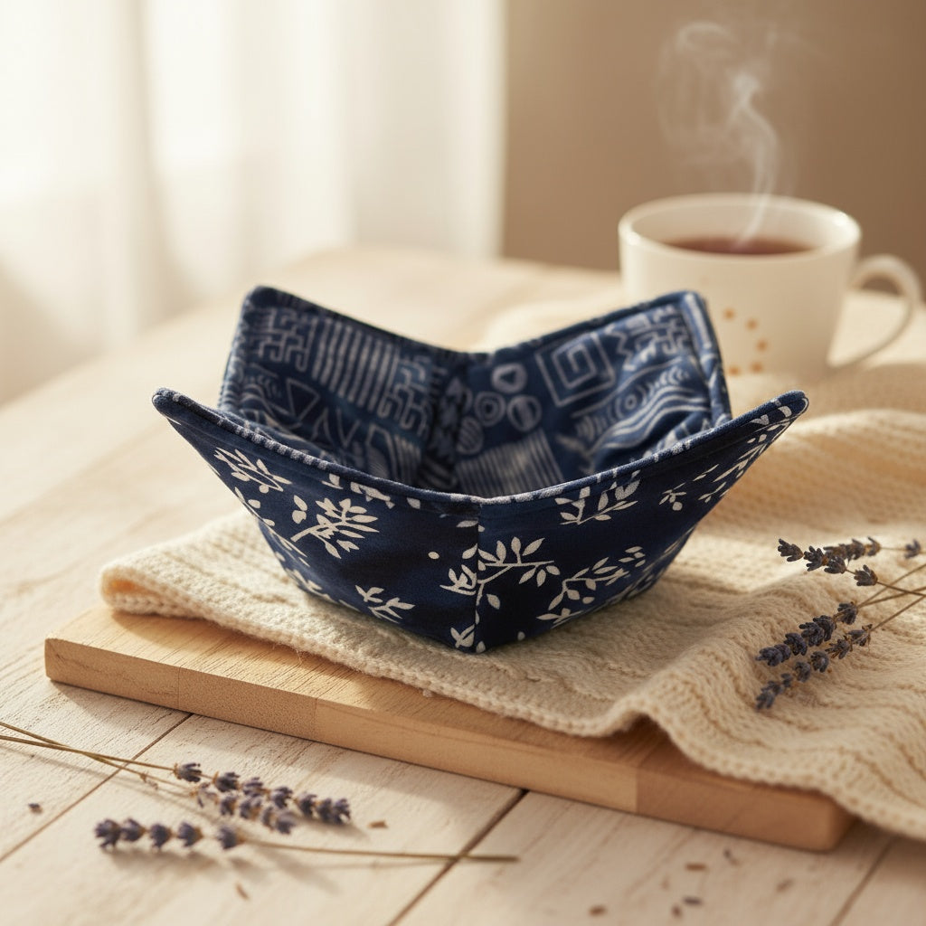 10” Blue Calmness Bowl Cozy – 100% Natural Cotton, Microwave Safe