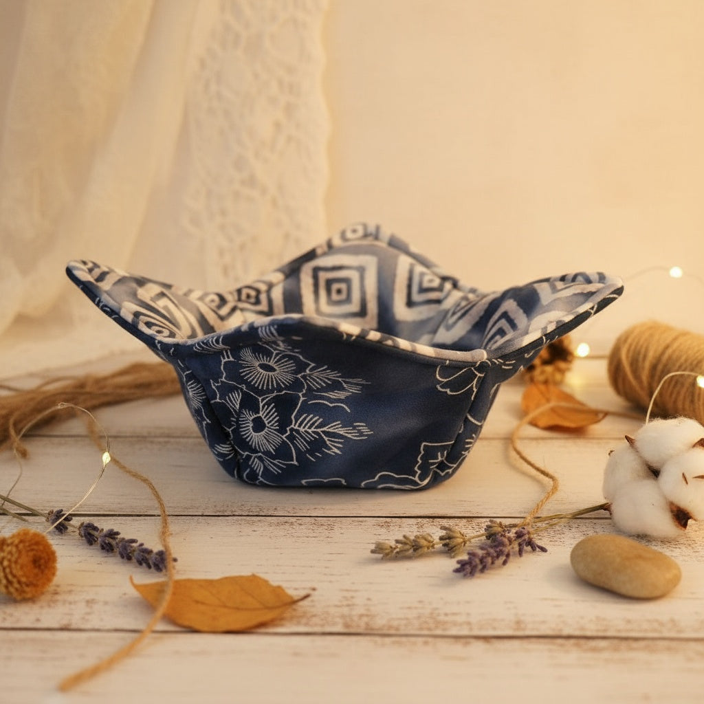 10” Winter Blues Bowl Cozy– 100% Natural Cotton, Microwave Safe