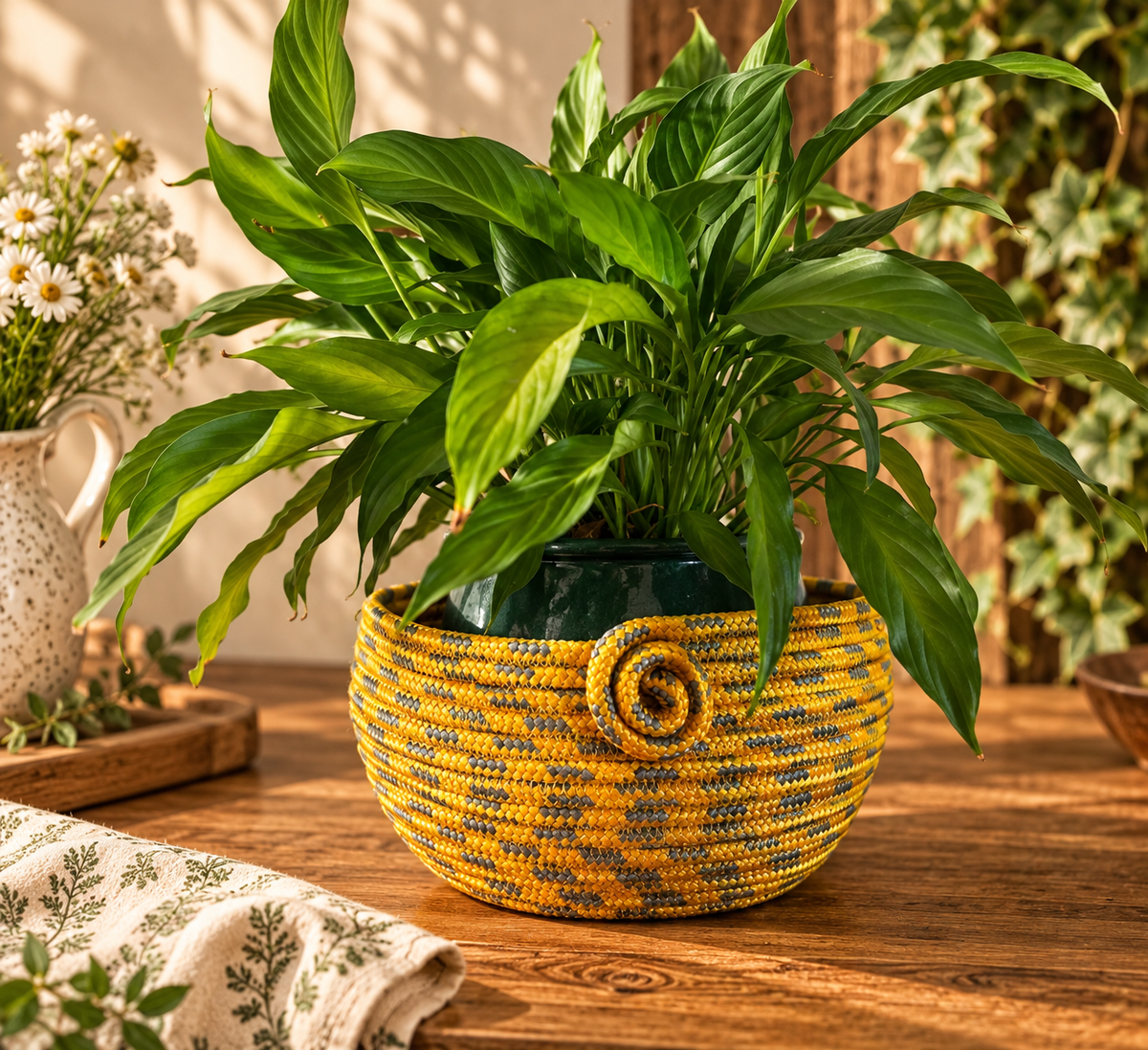 Honey Blossom Handmade Rope Basket – Cottagecore Decor