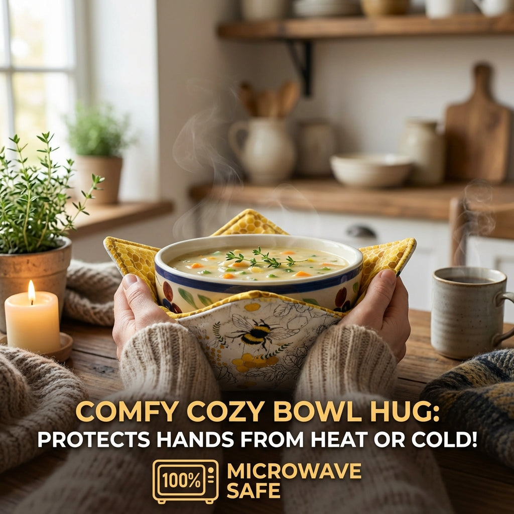 Golden Honey Bee – 10” Quilted Bowl Cozy (Microwave Safe)