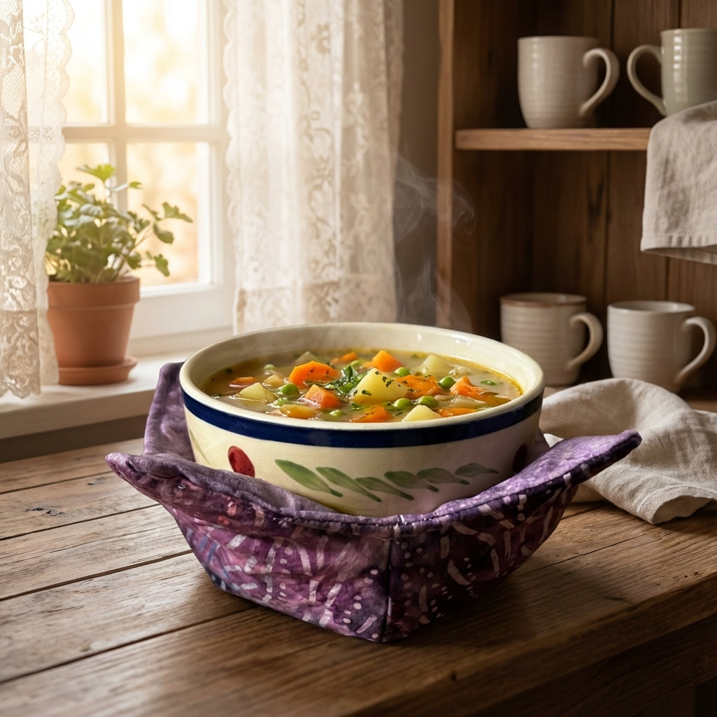 10" Purple Batik Bowl Cozy – Microwave Safe