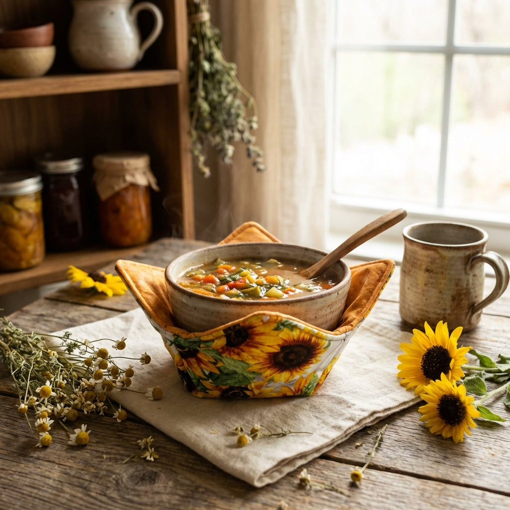 Golden Sunflower – 10” Quilted Bowl Cozy (Microwave Safe)