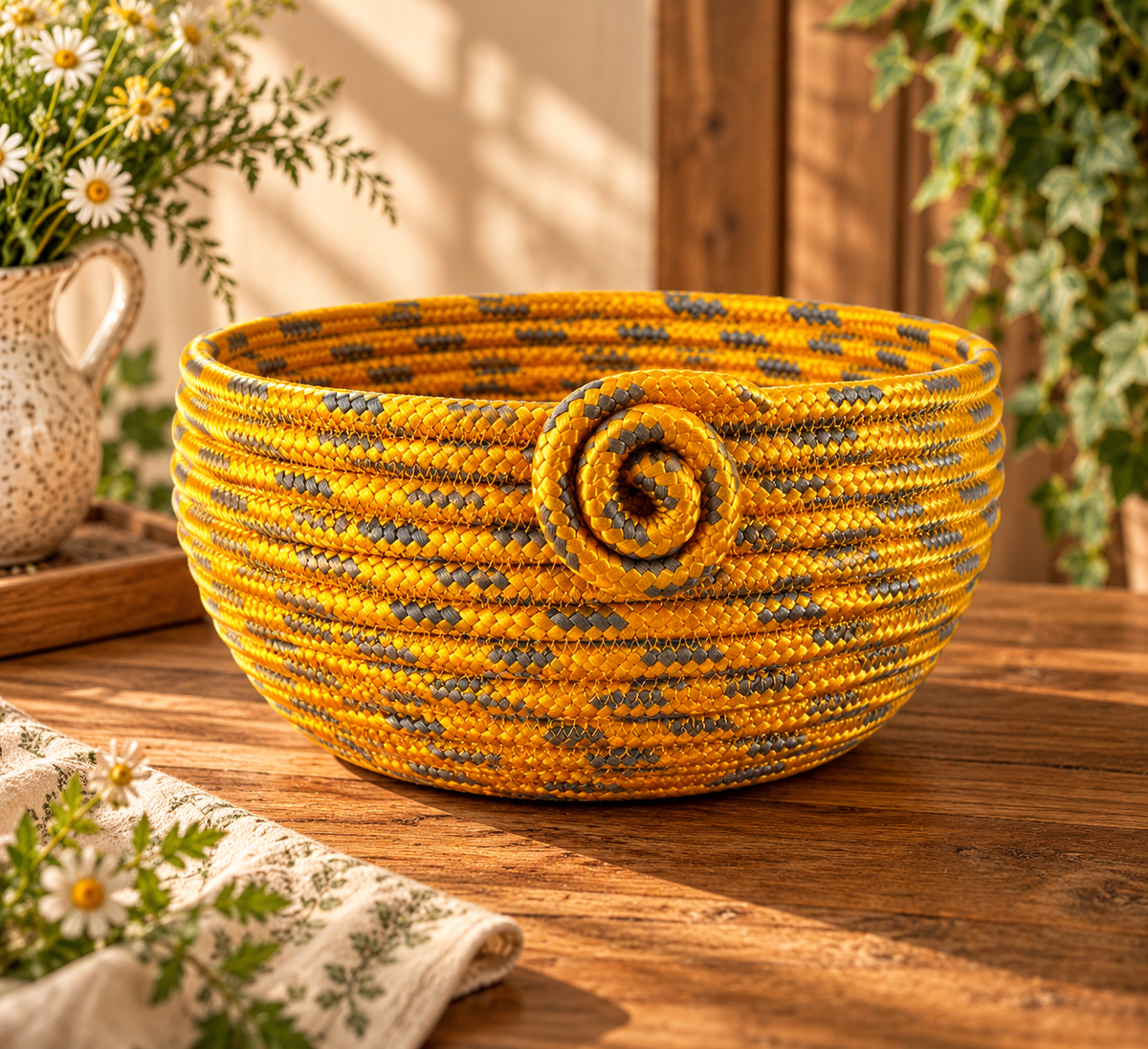 Honey Blossom Handmade Rope Basket – Cottagecore Decor