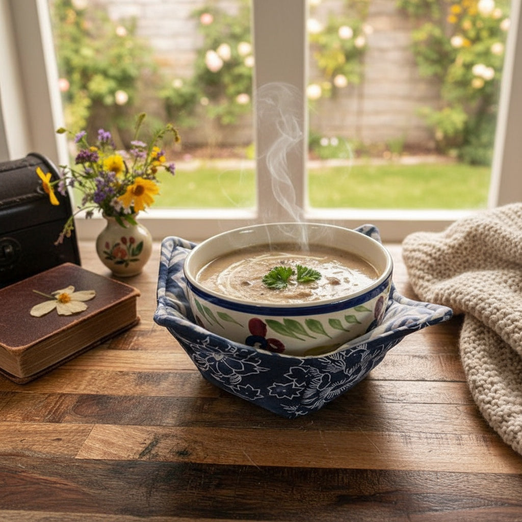 10” Winter Blues Bowl Cozy– 100% Natural Cotton, Microwave Safe