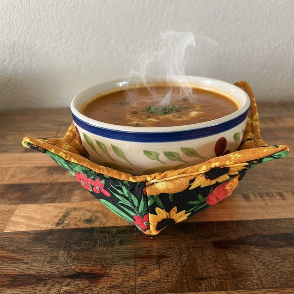10” Sunflower Bowl Cozy – 100% Natural Cotton, Microwave Safe