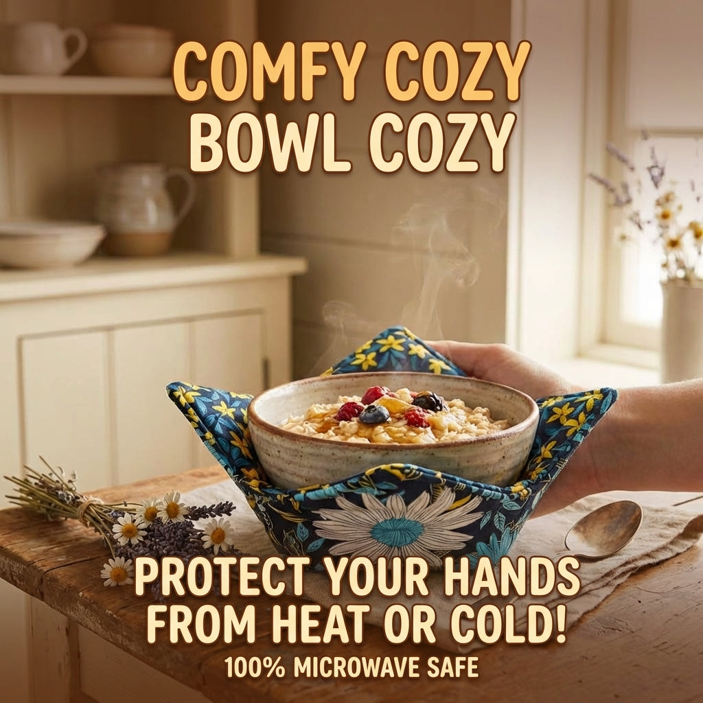 Blue Daisy Field – 10” Quilted Bowl Cozy (Microwave Safe)