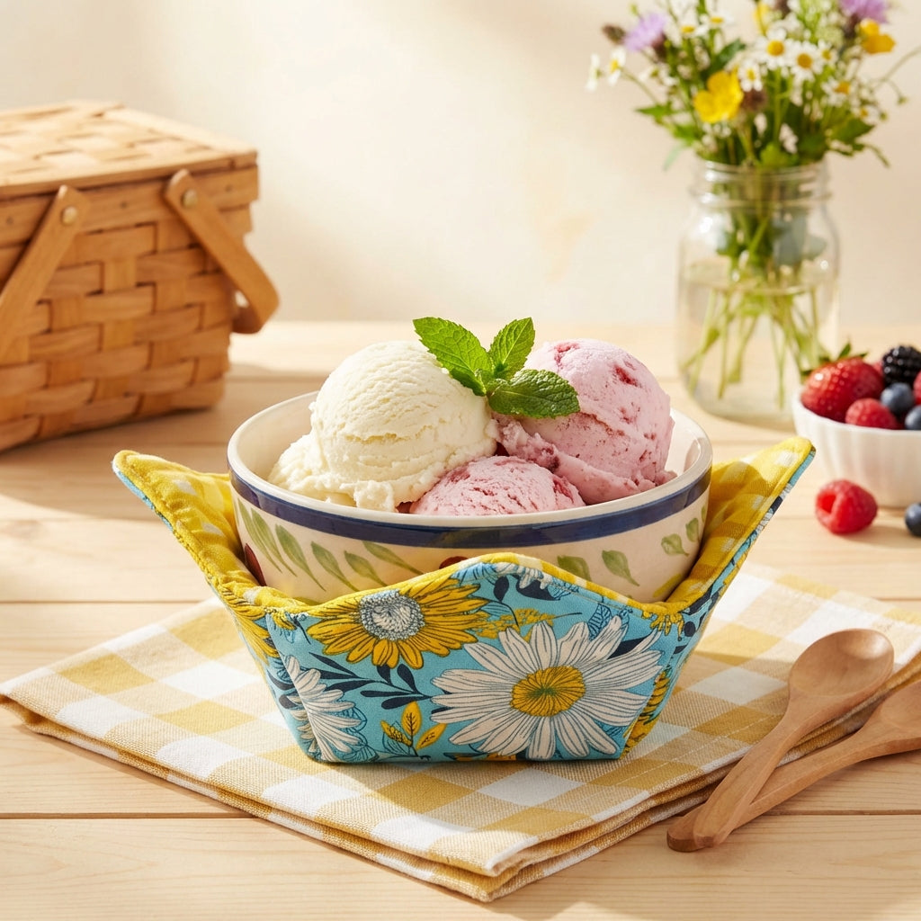 Sunflower Meadow – 10” Quilted Bowl Cozy (Microwave Safe)