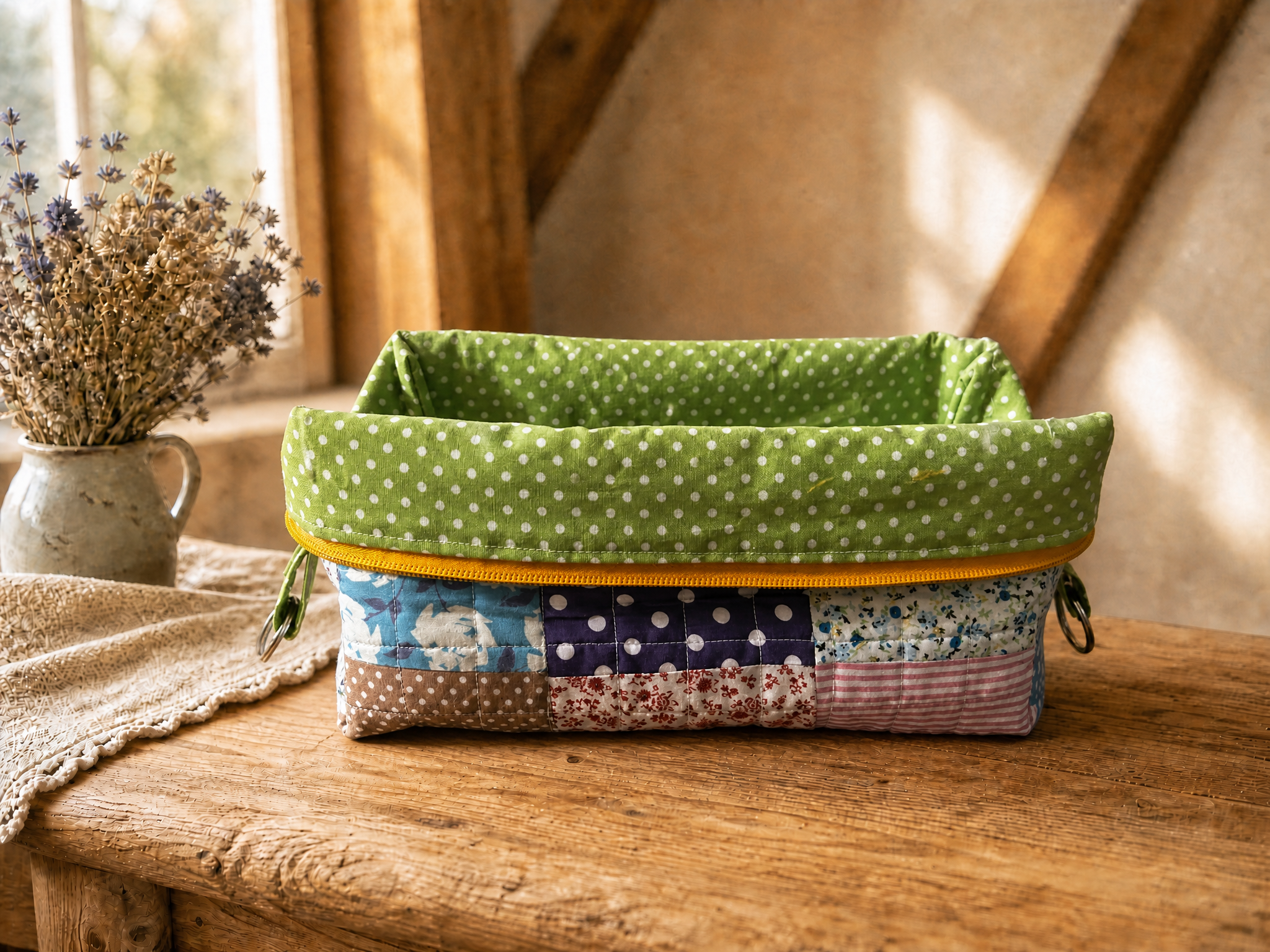 Handmade Patchwork Quilted Zipper Pouch – Colorful Floral Makeup Bag | Travel Cosmetic Organizer