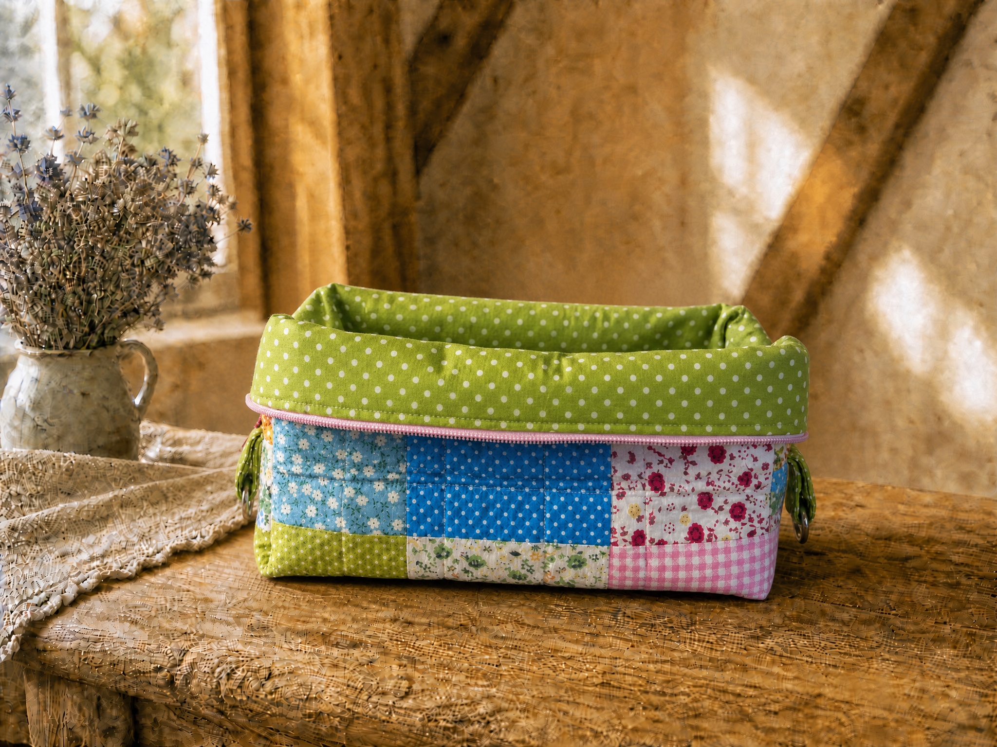 Handmade Colorful Patchwork Quilted Zipper Pouch – Floral Cosmetic Bag | Travel Makeup Organizer