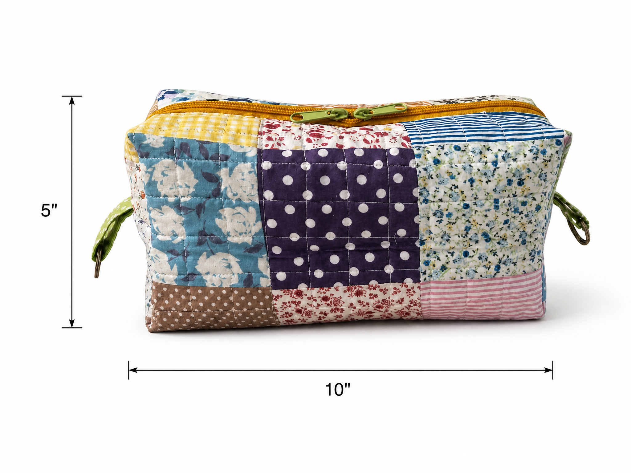 Handmade Patchwork Quilted Zipper Pouch – Colorful Floral Makeup Bag | Travel Cosmetic Organizer
