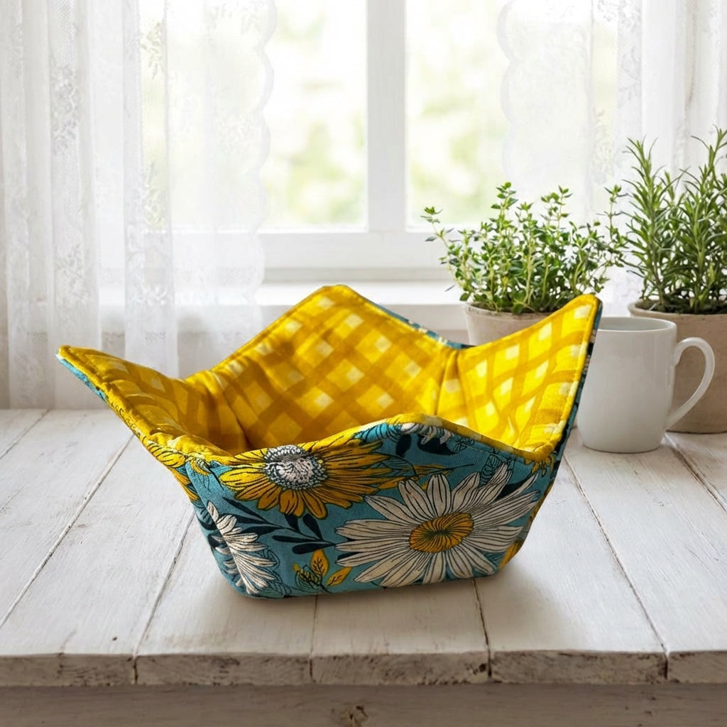 Sunflower Meadow – 10” Quilted Bowl Cozy (Microwave Safe)